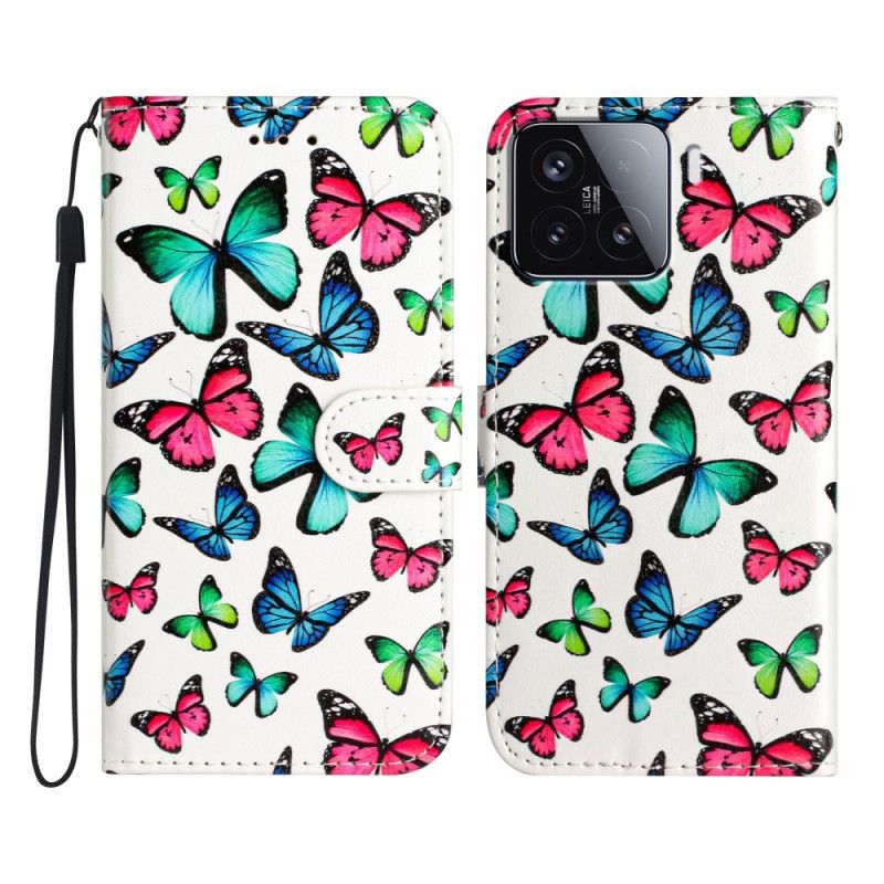 Flip Cover Xiaomi 15t Pro Farverige Sommerfugle