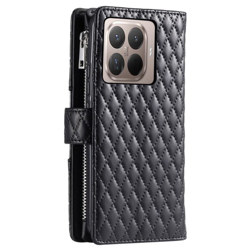 Læder Cover Xiaomi 15t Pro Quiltet Med Lynlåslomme