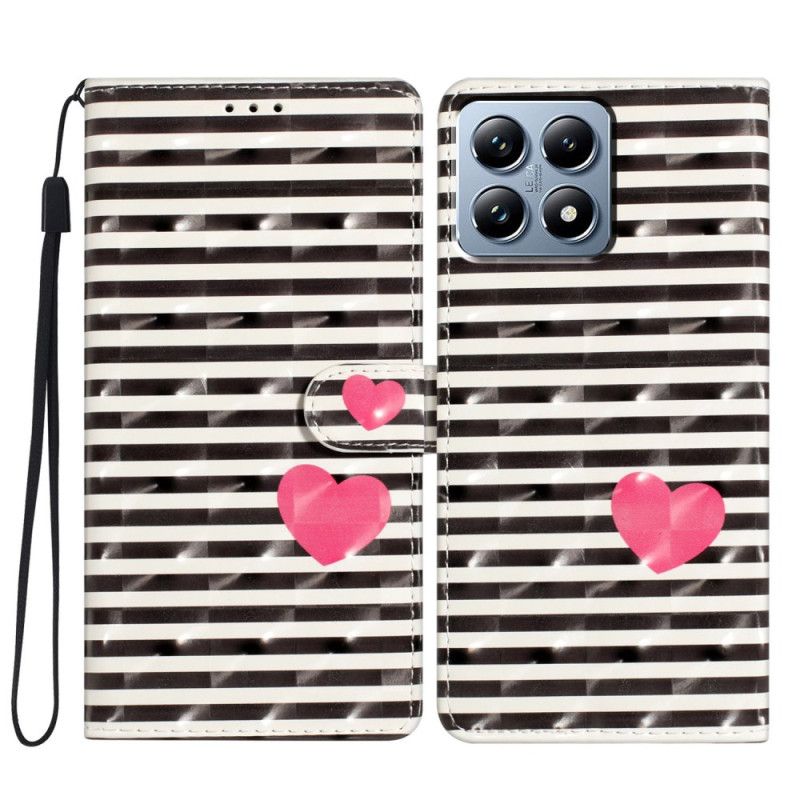 Læder Cover Xiaomi 15t Pro Striber Og Hjerte