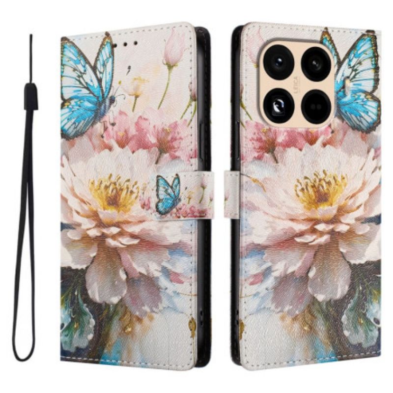 Læder Cover Xiaomi 15t Pro Telefon Etui Blomst Og Sommerfugl