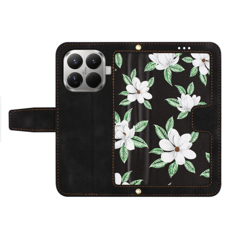 Læder Cover Xiaomi 15t Pro Telefon Etui Blomstermønster Med Rem