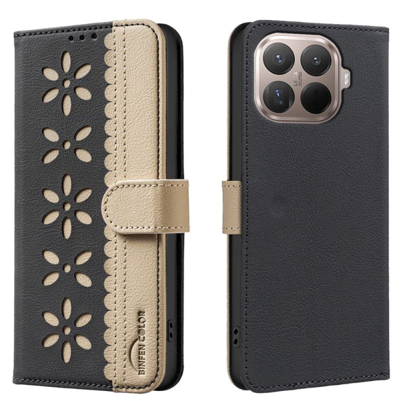 Læder Cover Xiaomi 15t Pro Telefon Etui Blomsterprint Binfen-farve
