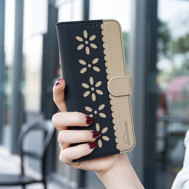 Læder Cover Xiaomi 15t Pro Telefon Etui Blomsterprint Binfen-farve