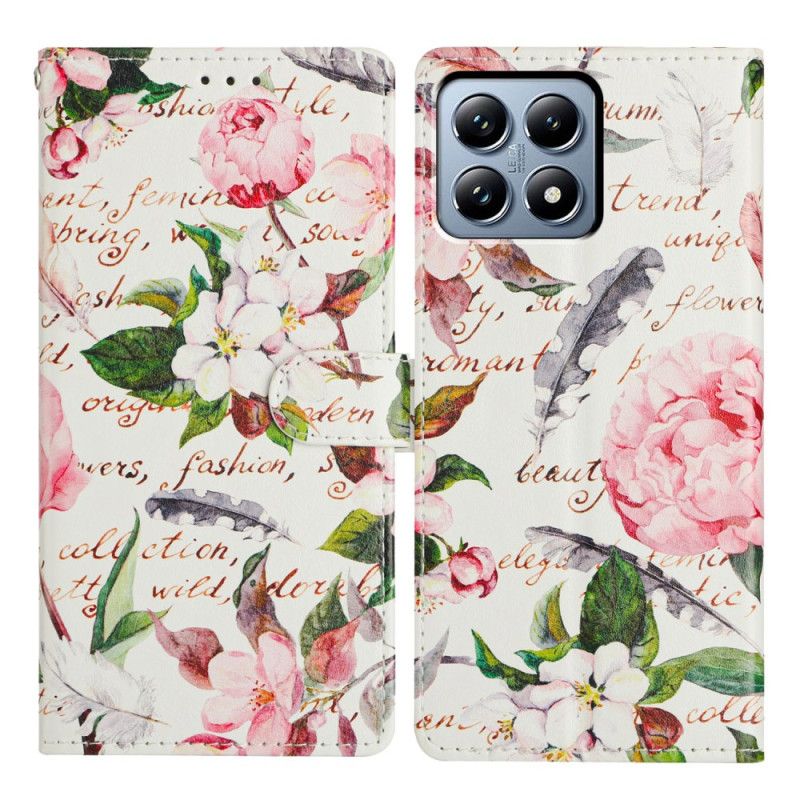 Læder Cover Xiaomi 15t Pro Telefon Etui Grønne Blade Og Blomster