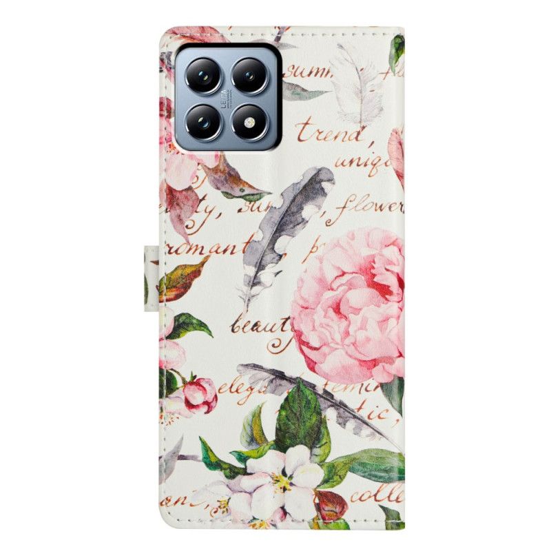 Læder Cover Xiaomi 15t Pro Telefon Etui Grønne Blade Og Blomster