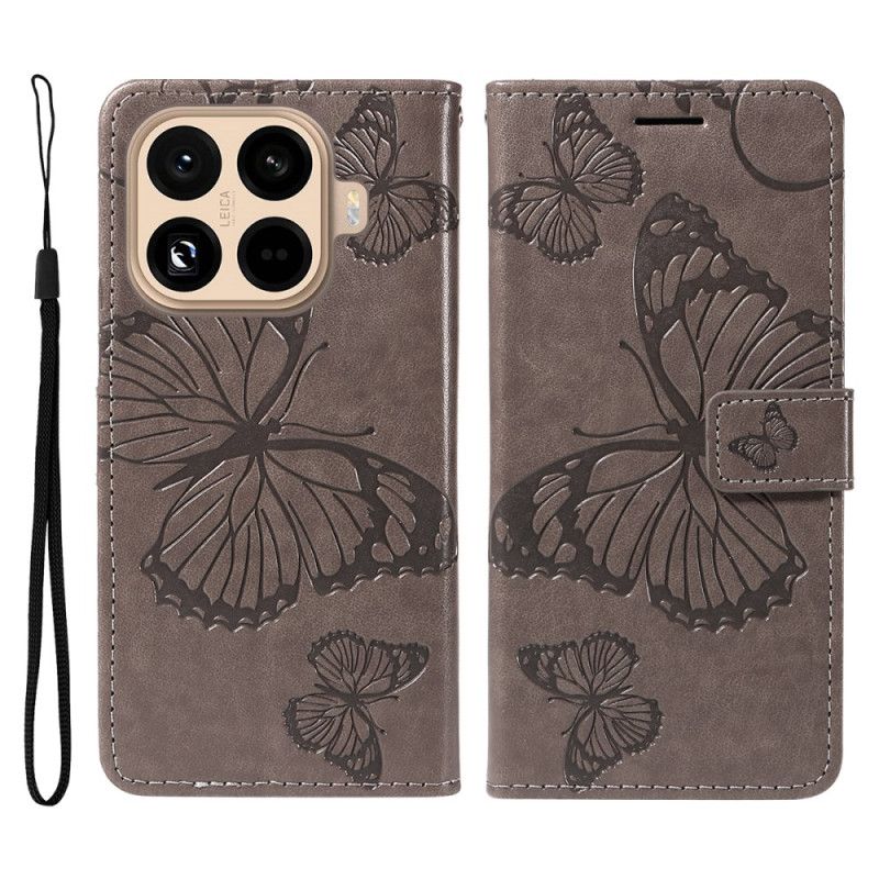 Læder Cover Xiaomi 15t Pro Telefon Etui Kæmpesommerfugle