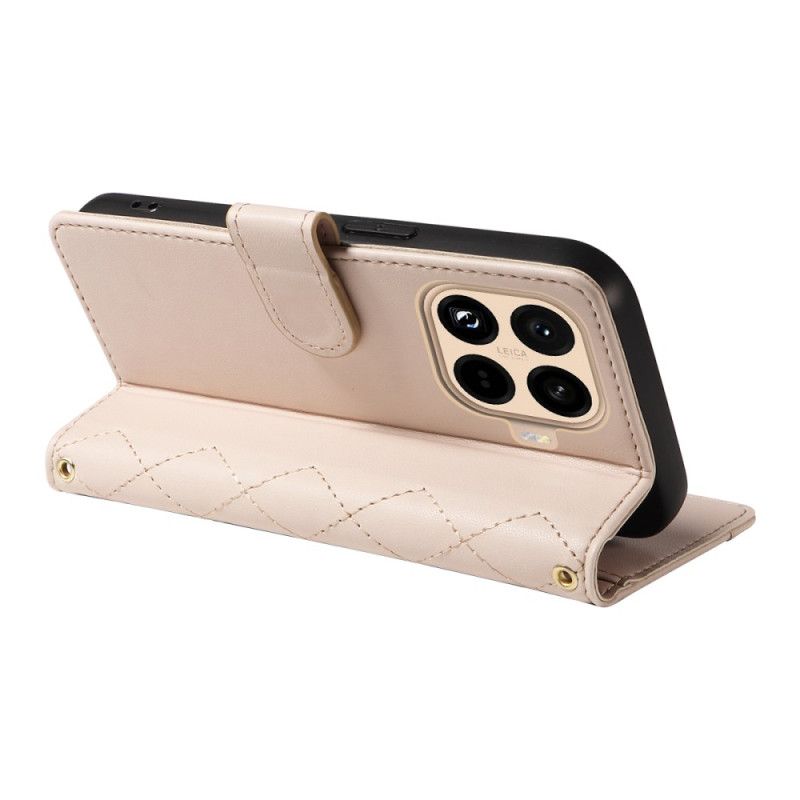 Læder Cover Xiaomi 15t Pro Telefon Etui Quiltet Med Rem Og Skulderrem