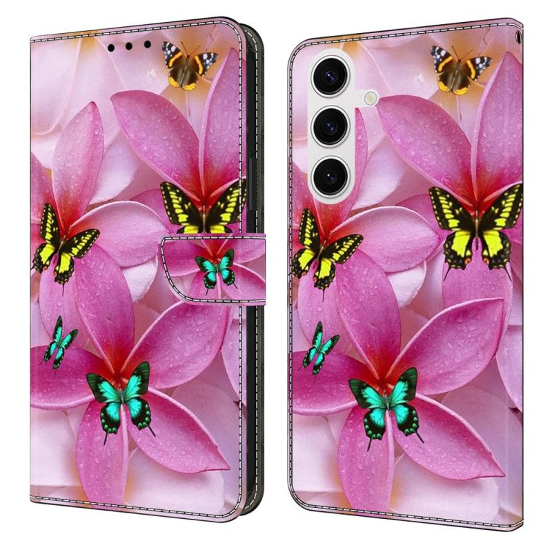 Flip Cover Samsung Galaxy S26 Plus Lyserøde Blomstersommerfugle