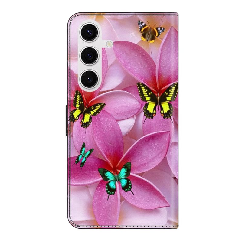 Flip Cover Samsung Galaxy S26 Plus Lyserøde Blomstersommerfugle