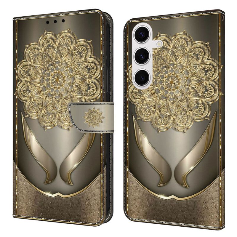 Flip Cover Samsung Galaxy S26 Plus Skinnende Guldblomster