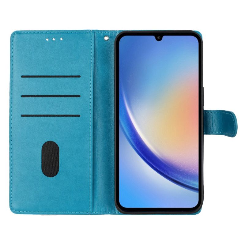 Læder Cover Samsung Galaxy S26 Plus Blomstersommerfugledesign Og Snor