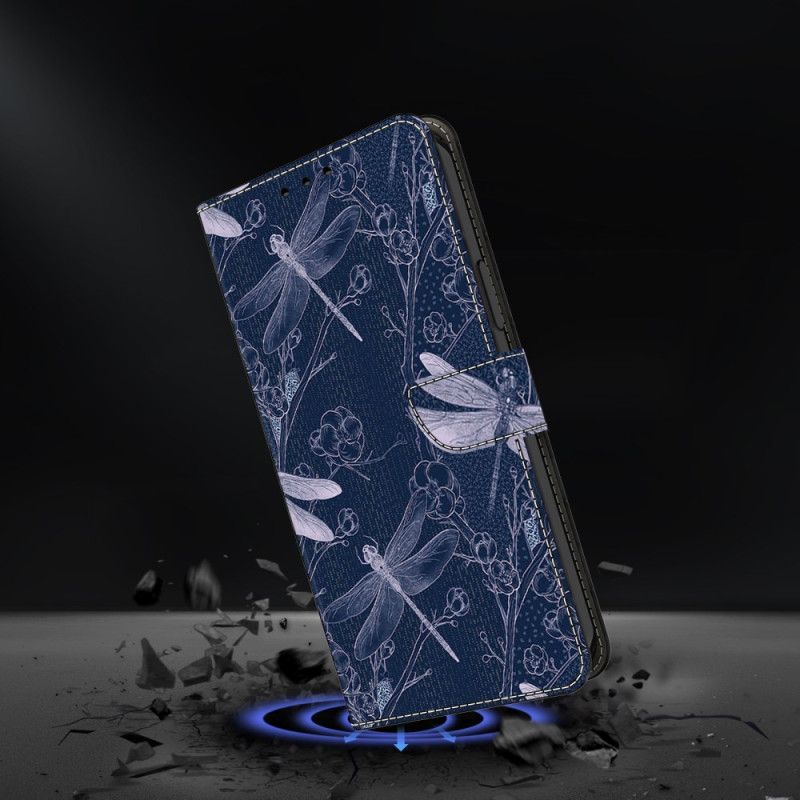 Læder Cover Samsung Galaxy S26 Plus Telefon Etui Guldsmede På En Blå Baggrund