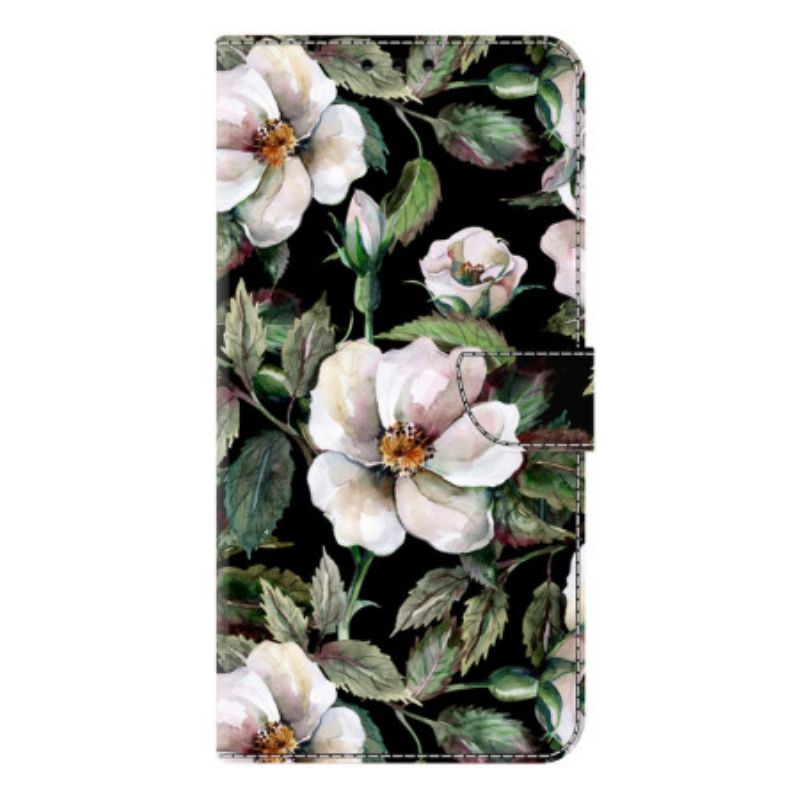 Læder Cover Samsung Galaxy S26 Plus Telefon Etui Hvidt Blomstermotiv