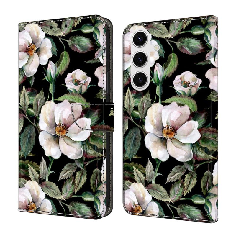 Læder Cover Samsung Galaxy S26 Plus Telefon Etui Hvidt Blomstermotiv