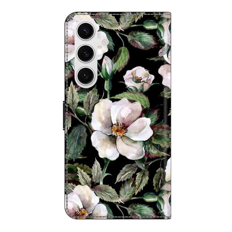 Læder Cover Samsung Galaxy S26 Plus Telefon Etui Hvidt Blomstermotiv