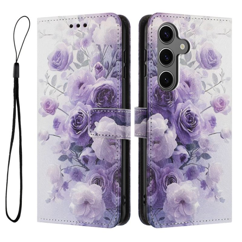 Læder Cover Samsung Galaxy S26 Plus Telefon Etui Lilla Roser