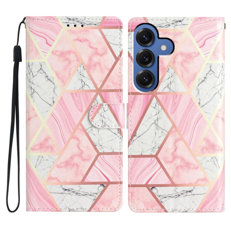 Læder Cover Samsung Galaxy S26 Plus Telefon Etui Lyserød Marmor