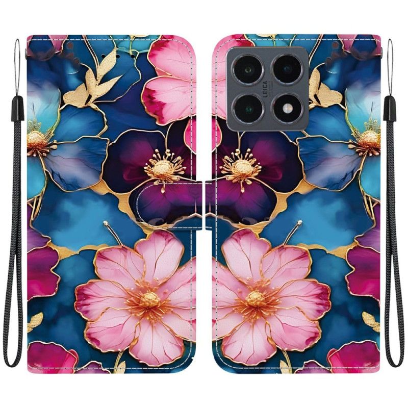 Flip Cover Xiaomi 15t Blå Og Guldblomster