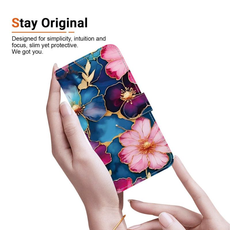 Flip Cover Xiaomi 15t Blå Og Guldblomster