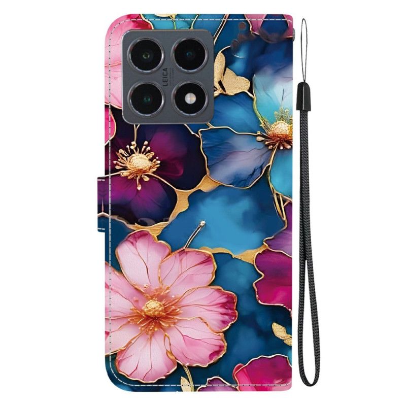 Flip Cover Xiaomi 15t Blå Og Guldblomster