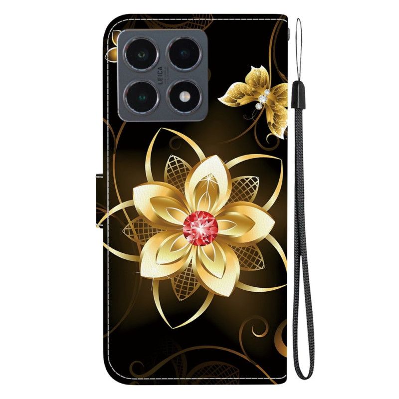 Flip Cover Xiaomi 15t Guldblomstermønster