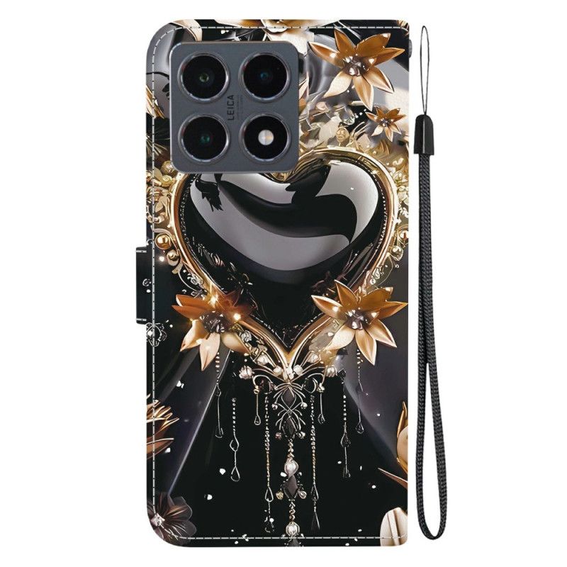 Flip Cover Xiaomi 15t Sort Og Guldhjerte