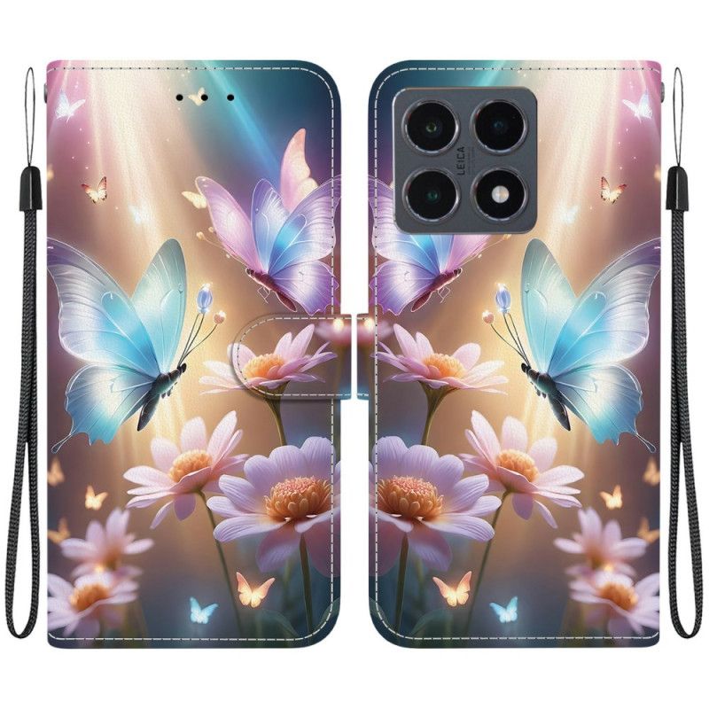 Læder Cover Xiaomi 15t Blomstersommerfugl