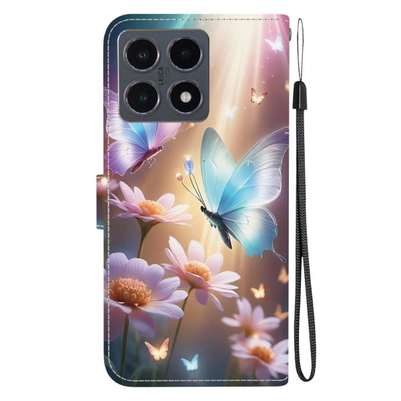 Læder Cover Xiaomi 15t Blomstersommerfugl