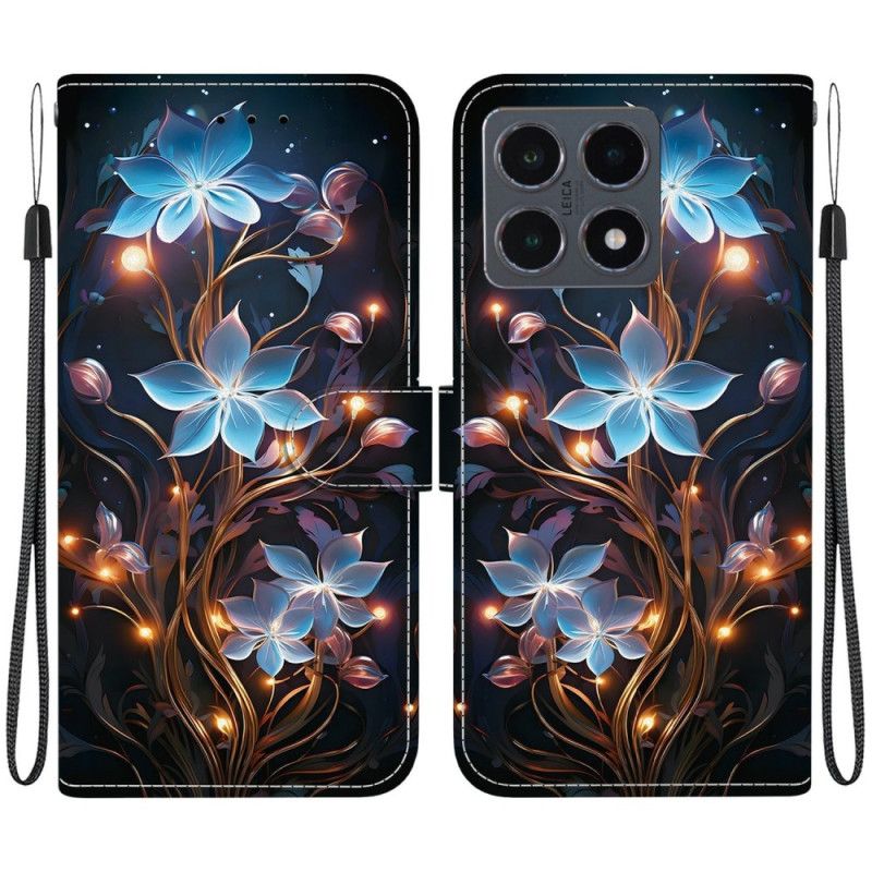 Læder Cover Xiaomi 15t Telefon Etui Blåt Blomstermønster