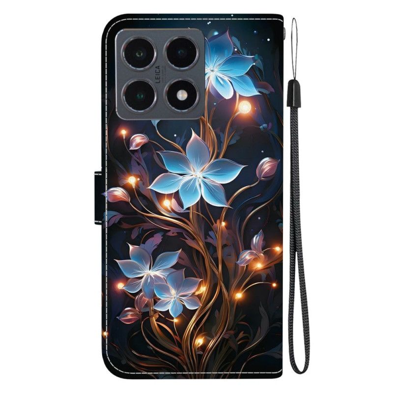 Læder Cover Xiaomi 15t Telefon Etui Blåt Blomstermønster