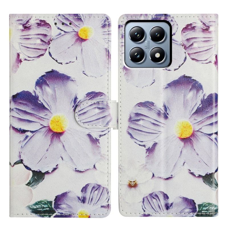 Læder Cover Xiaomi 15t Telefon Etui Lilla Blomster