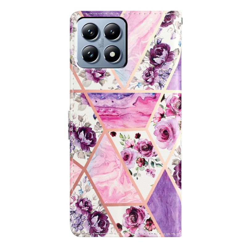 Læder Cover Xiaomi 15t Telefon Etui Lilla Blomstermønster
