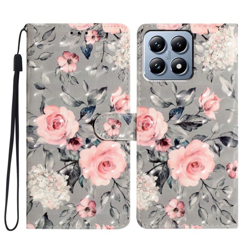 Læder Cover Xiaomi 15t Telefon Etui Lyserøde Blomster
