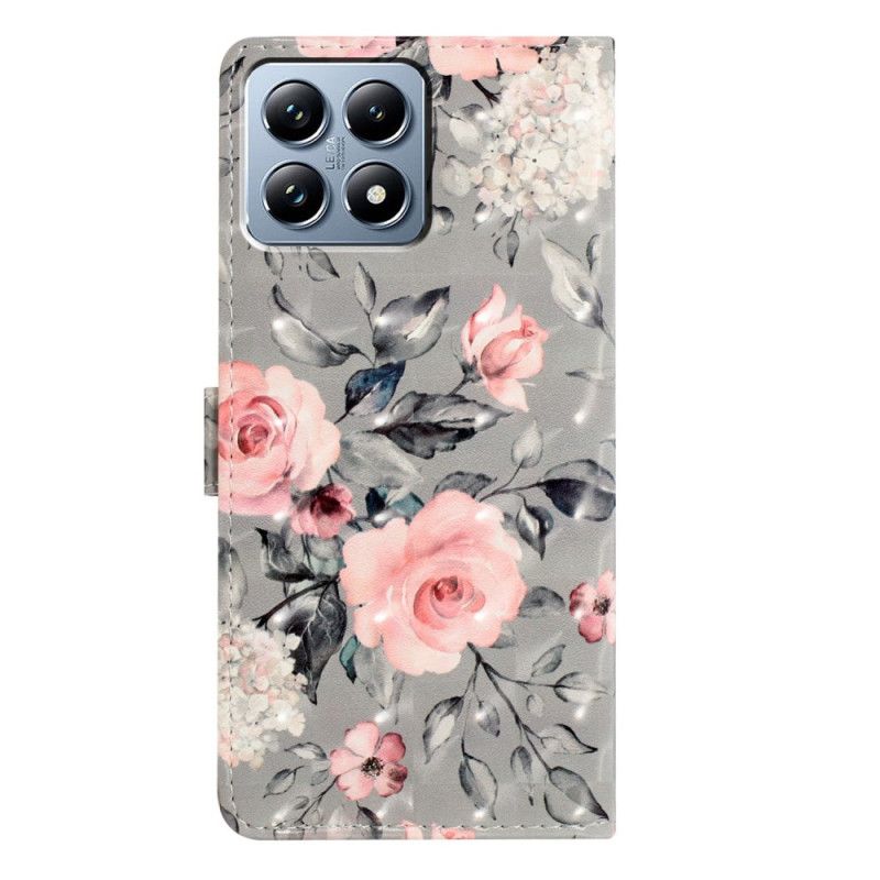 Læder Cover Xiaomi 15t Telefon Etui Lyserøde Blomster