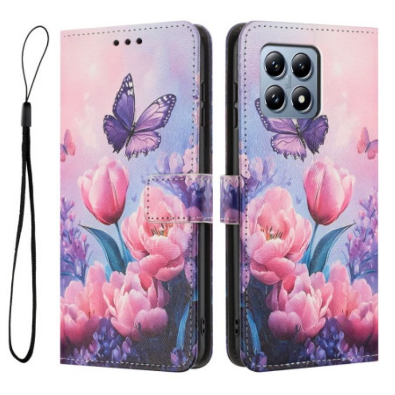 Læder Cover Xiaomi 15t Telefon Etui Lyserøde Tulipaner