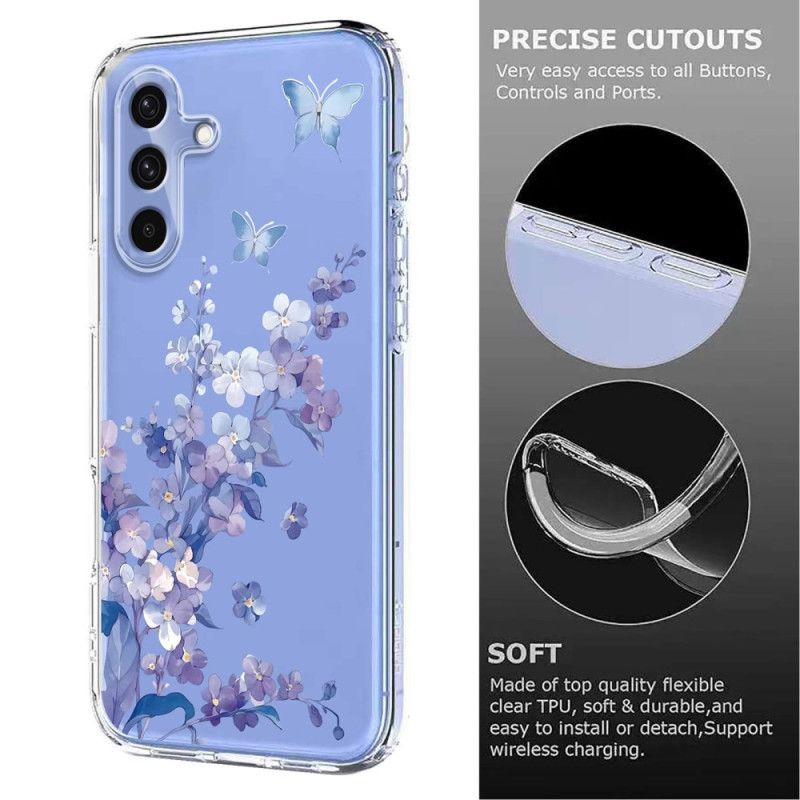 Cover Samsung Galaxy S25 Fe Gennemsigtigt Blomster- Og Sommerfugledesign