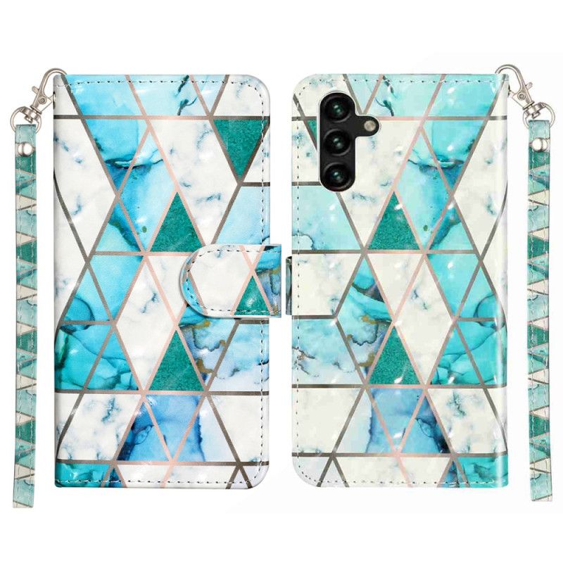 Flip Cover Samsung Galaxy S25 Fe Blå Marmor Med Snor