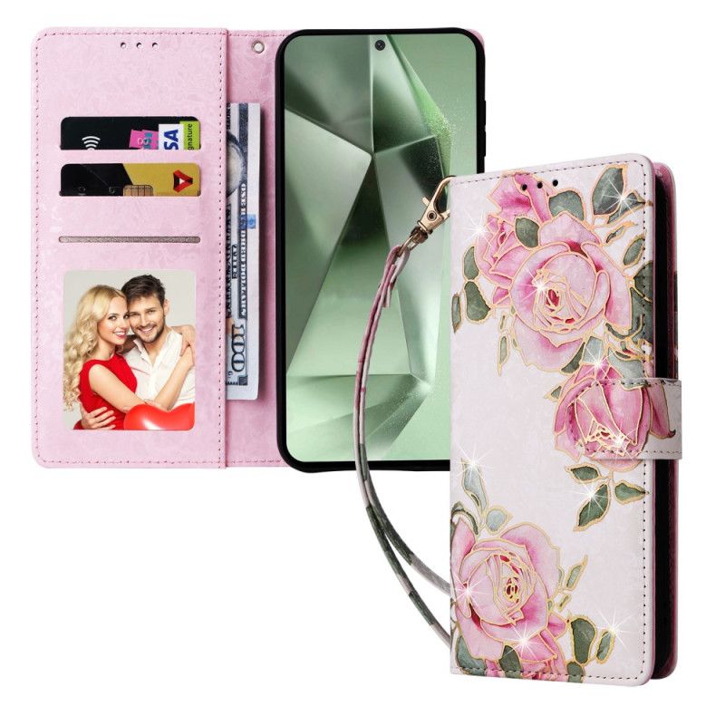 Læder Cover Samsung Galaxy S25 Fe Telefon Etui Blomsterprint