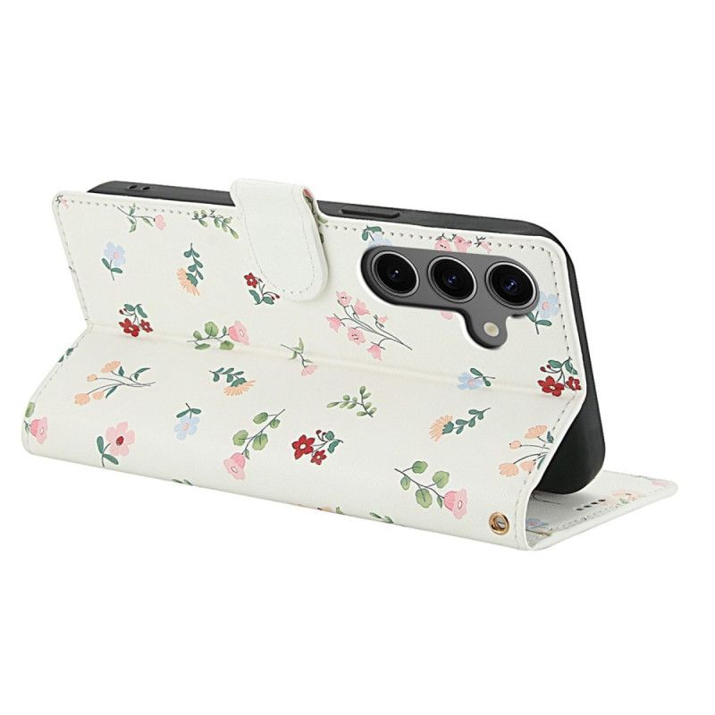 Læder Cover Samsung Galaxy S25 Fe Telefon Etui Blomstersnor
