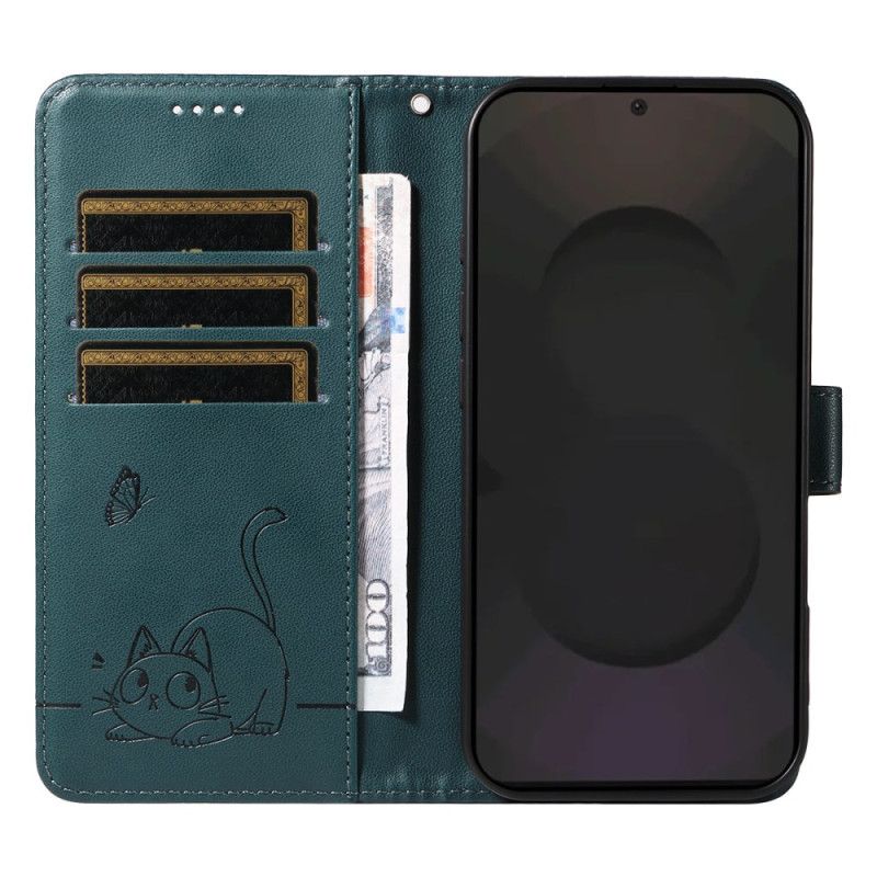 Læder Cover Samsung Galaxy S25 Fe Telefon Etui Katteprint Med Rem