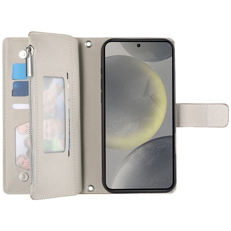 Læder Cover Samsung Galaxy S25 Fe Telefon Etui Læderpung Med Lynlås Og Stropper