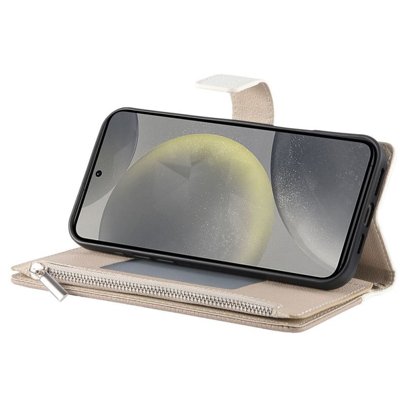 Læder Cover Samsung Galaxy S25 Fe Telefon Etui Læderpung Med Lynlås Og Stropper