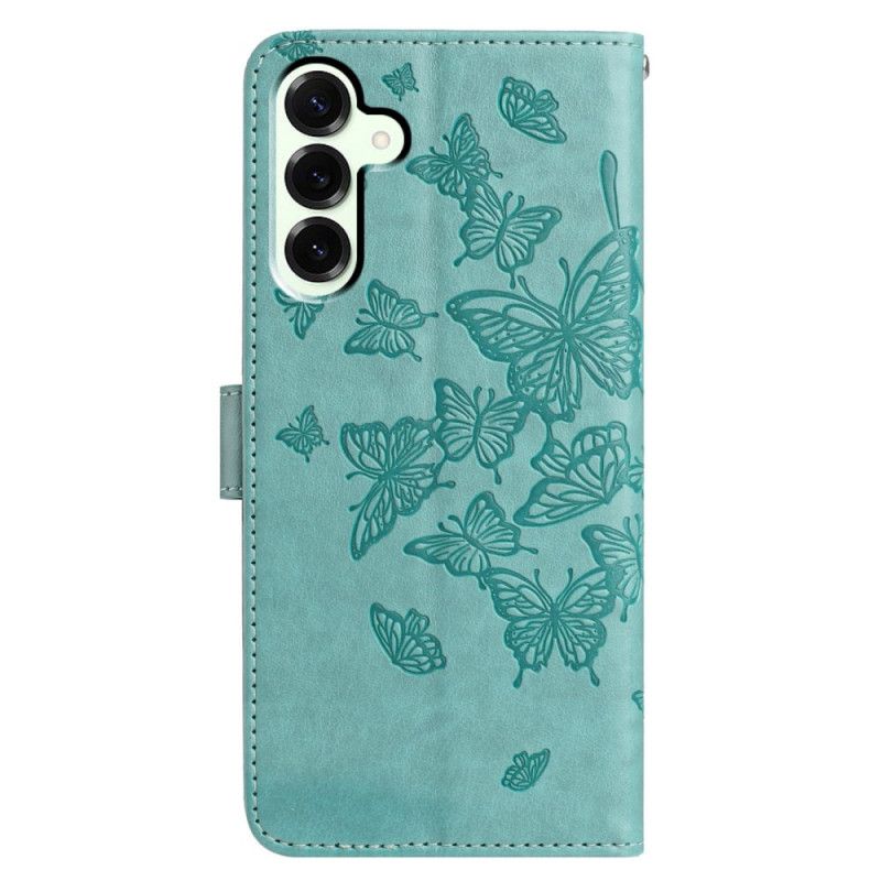 Læder Cover Samsung Galaxy S25 Fe Telefon Etui Sommerfugl Design
