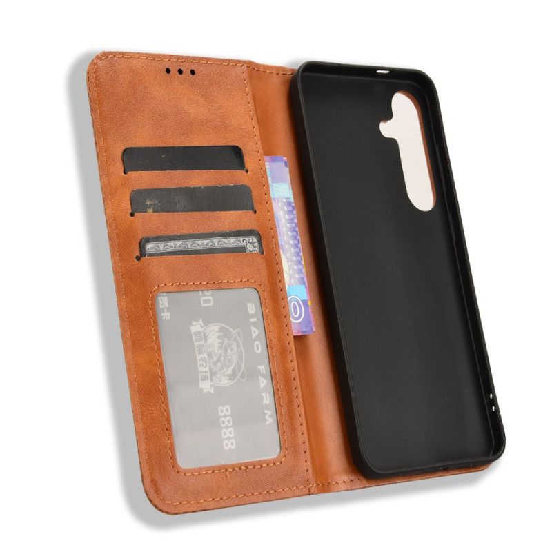 Læder Cover Samsung Galaxy S25 Fe Telefon Etui Vintage Kant