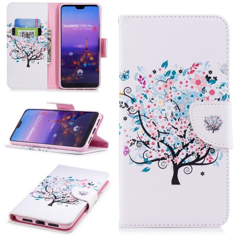 Flip Cover Læder for Huawei P20 Pro Blomstret Træ