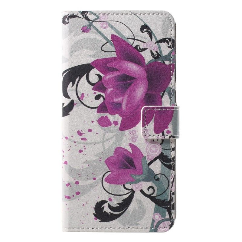 Flip Cover Læder Huawei P20 Pro Magenta Tropiske Blomster