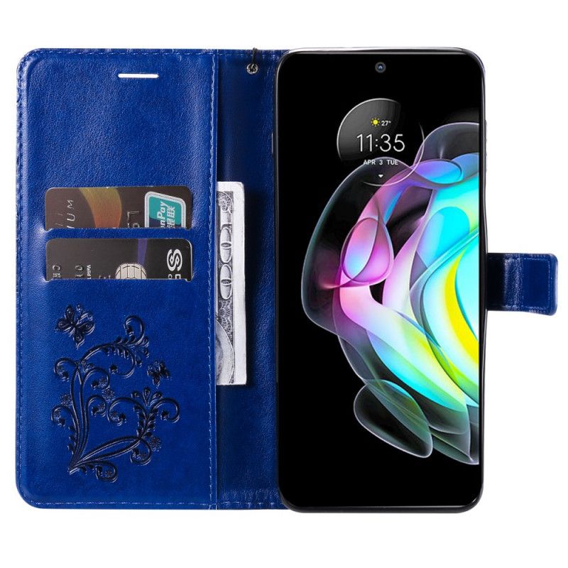 Flip Cover Motorola Edge 20 Kæmpe Sommerfugle Med Rem