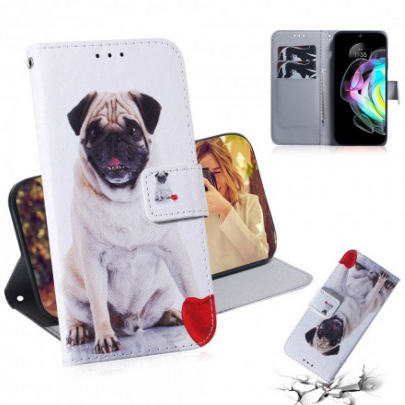 Læder Cover Motorola Edge 20 Telefon Etui Pug Dog