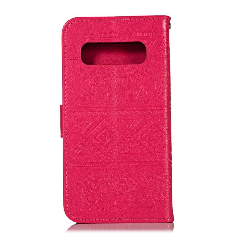 Flip Cover Læder Samsung Galaxy S10 Magenta Elefanter I Kunstlæder Original