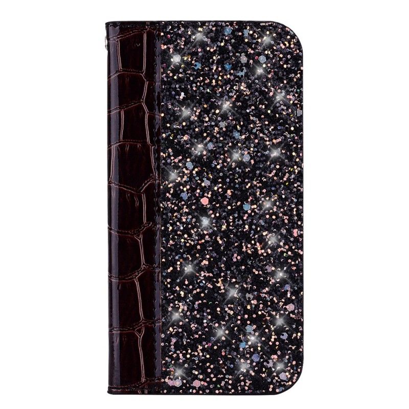 Læder Cover Samsung Galaxy S10 Sort Krokodillehudeffekt Og Pailletter Original